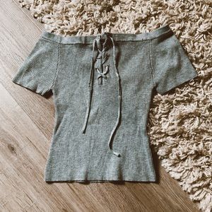 LA Hearts gray off-shoulder crop top